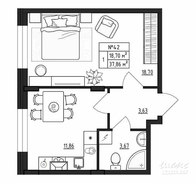 1-к квартира, 37.86 м², этаж 1/4 Гатчина - изображение 3