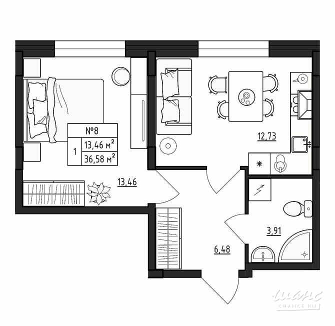 1-к квартира, 36.58 м², этаж 1/4 Гатчина - изображение 3