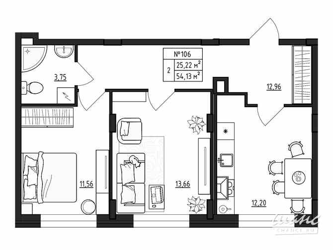 2-к квартира, 54.13 м², этаж 1/4 Гатчина - изображение 3