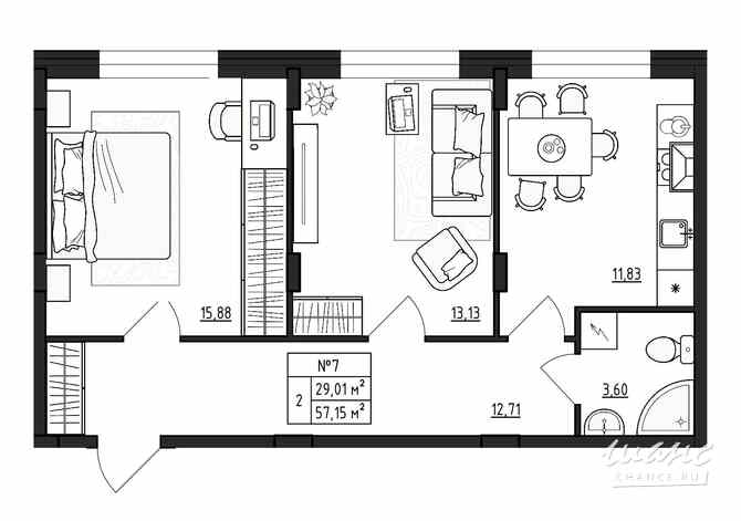 2-к квартира, 57.15 м², этаж 1/4 Гатчина - изображение 3