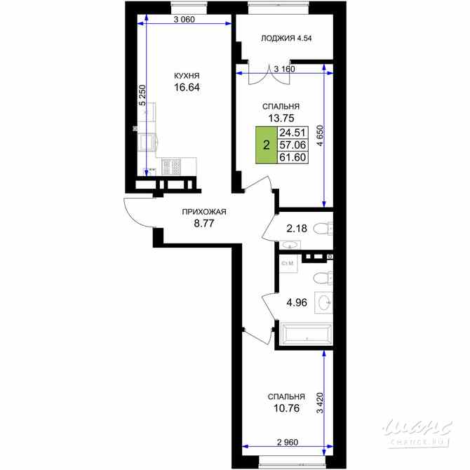 2-к квартира, 59.32 м², этаж 5/7 Гурьевск - изображение 3