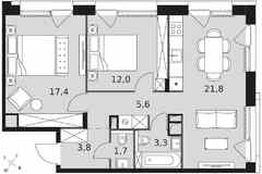 3-к квартира, 66.2 м², этаж 15/17