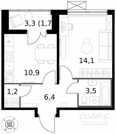 1-к квартира, 37.8 м², этаж 2/13 Москва - изображение 1