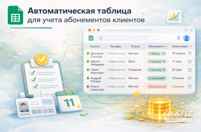 Автоматическая таблица для учета абонементов клиентов Москва - изображение 1