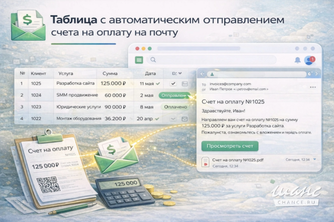 Таблица с автоматическим отправлением счета на оплату, на почту Москва - изображение 1