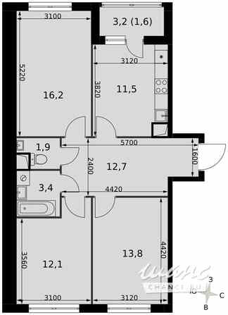 3-к квартира, 73.2 м², этаж 2/16 Москва - изображение 1