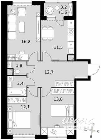 3-к квартира, 73.2 м², этаж 2/16 Москва - изображение 2