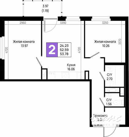 2-к квартира, 53.78 м², этаж 8/23 Всеволожск - изображение 3