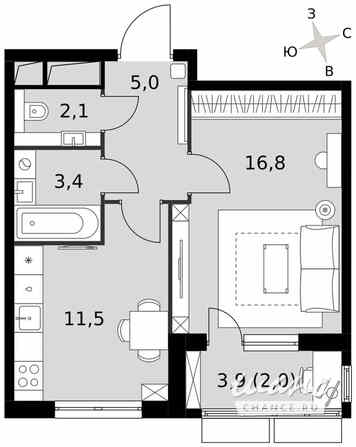 1-к квартира, 40.7 м², этаж 8/16 Москва - изображение 2