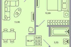1-к квартира, 33.58 м², этаж 7/20