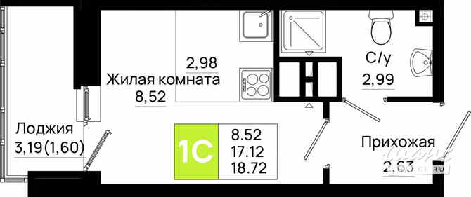 1-к квартира, 18.72 м², этаж 14/20 Ростов-на-Дону - изображение 3