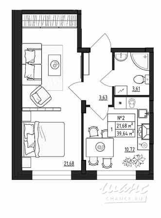 1-к квартира, 39.64 м², этаж 1/4 Гатчина - изображение 3