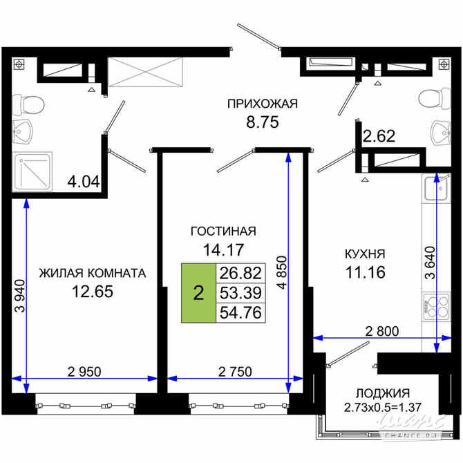2-к квартира, 54.76 м², этаж 24/25 Ростов-на-Дону - изображение 3
