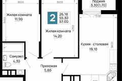 2-к квартира, 57 м², этаж 12/16