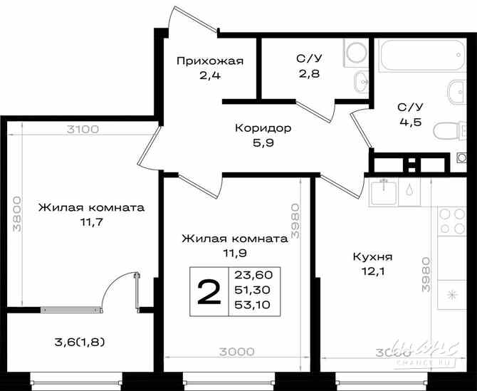 1-к квартира, 37.8 м², этаж 11/18 Аксай - изображение 3