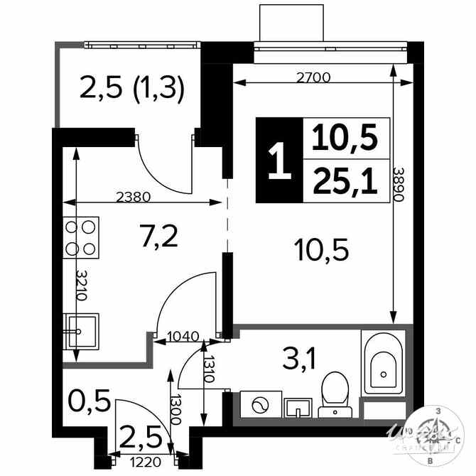 1-к квартира, 24.9 м², этаж 20/24 Люберцы - изображение 1