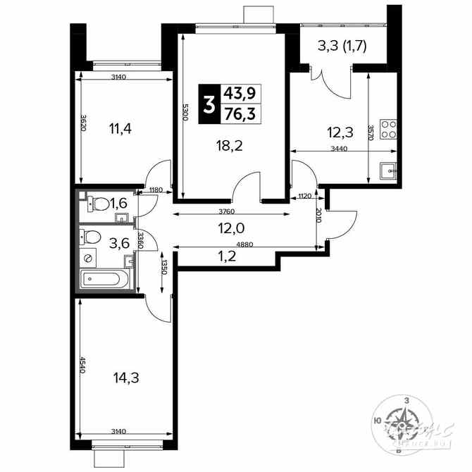 3-к квартира, 76.3 м², этаж 24/24 Люберцы - изображение 1