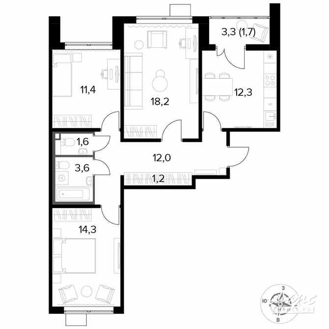 3-к квартира, 76.3 м², этаж 24/24 Люберцы - изображение 2