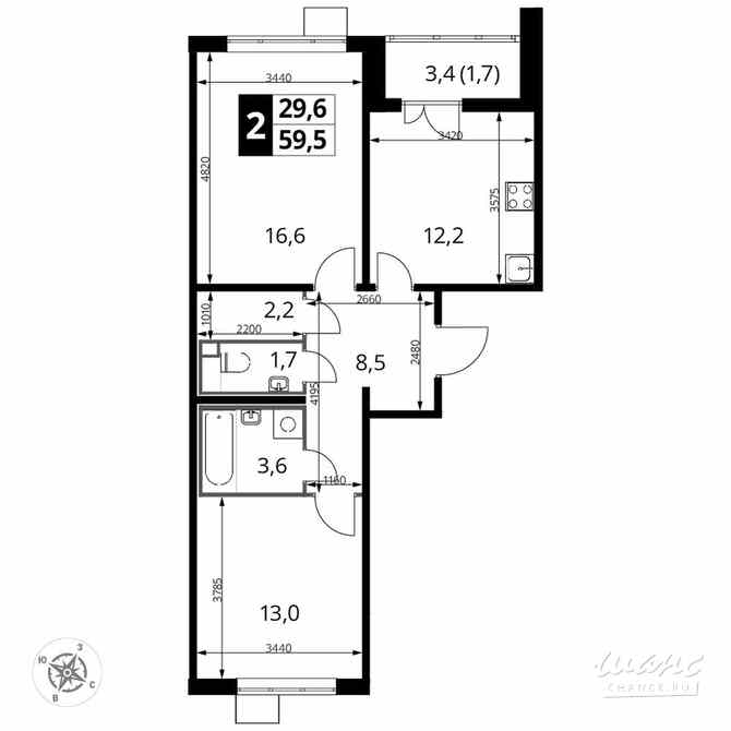 2-к квартира, 59.7 м², этаж 18/24 Люберцы - изображение 1