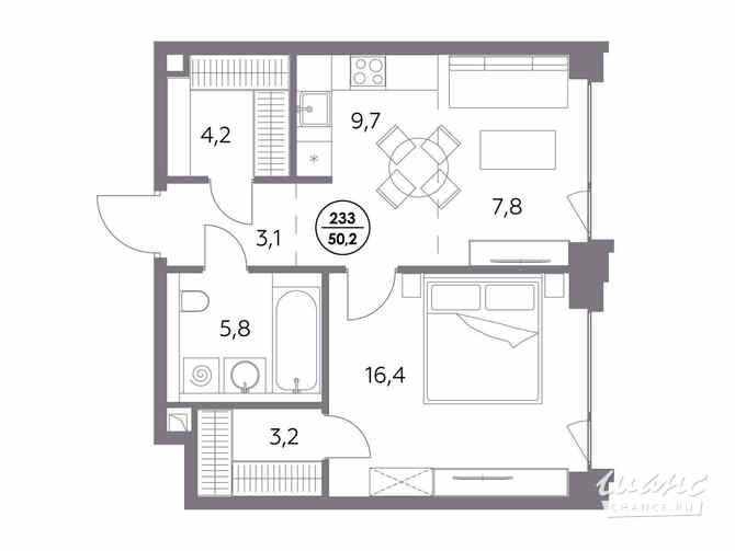 1-к квартира, 50.2 м², этаж 3/8 Москва - изображение 2
