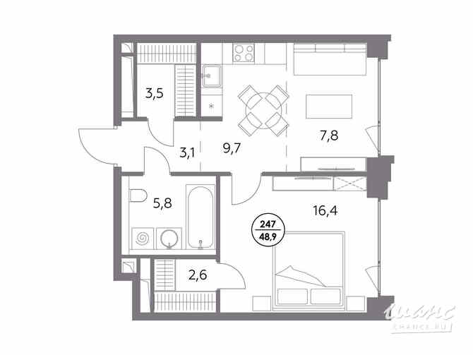 1-к квартира, 48.9 м², этаж 5/8 Москва - изображение 2