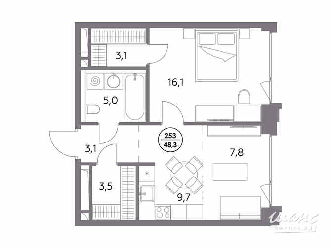 1-к квартира, 48.3 м², этаж 6/8 Москва - изображение 2