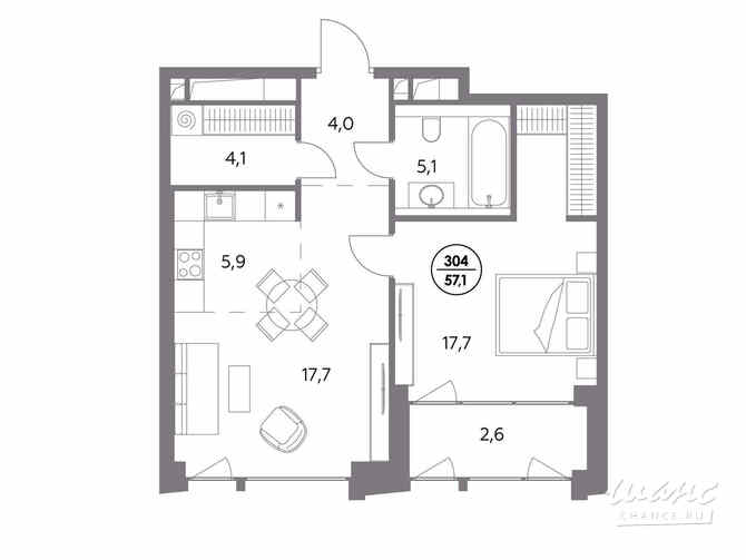 1-к квартира, 57.1 м², этаж 7/12 Москва - изображение 2