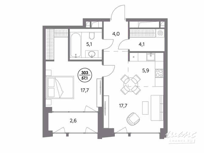1-к квартира, 57.1 м², этаж 7/12 Москва - изображение 2