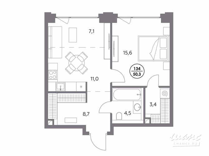 1-к квартира, 50.3 м², этаж 2/7 Москва - изображение 2