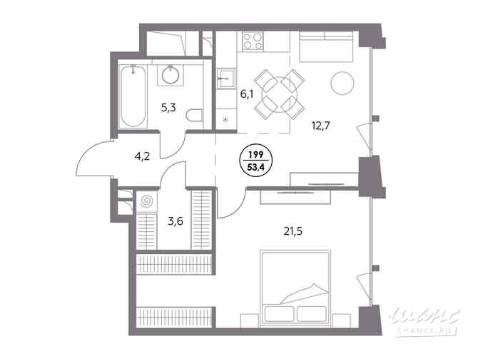 1-к квартира, 53.4 м², этаж 6/12 Москва - изображение 2