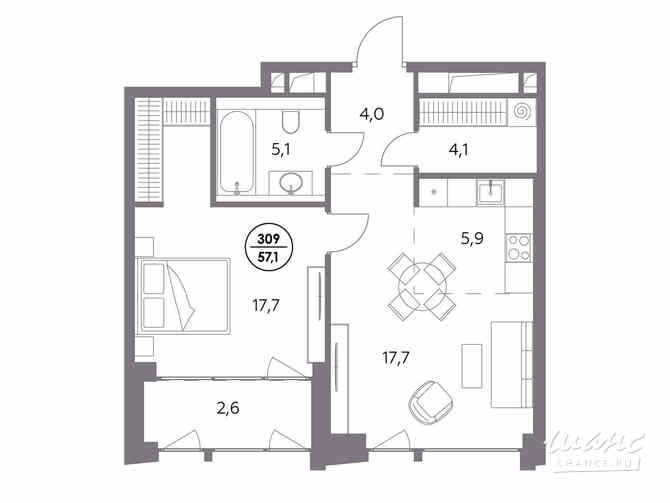 1-к квартира, 57.1 м², этаж 8/12 Москва - изображение 2