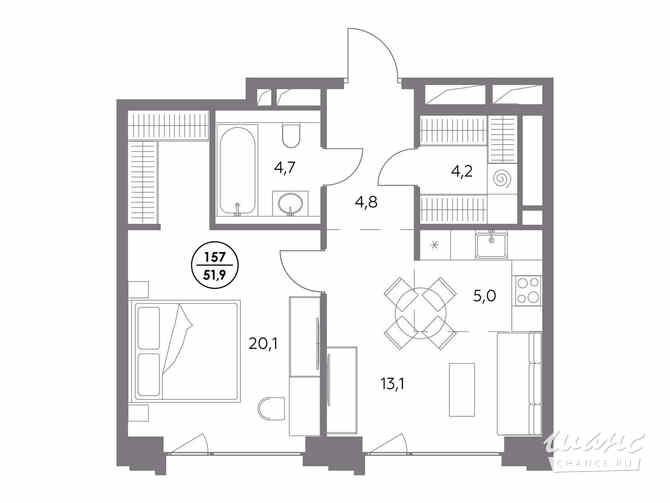 1-к квартира, 51.9 м², этаж 3/7 Москва - изображение 2
