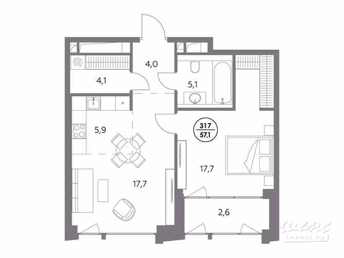 1-к квартира, 57.1 м², этаж 9/12 Москва - изображение 2