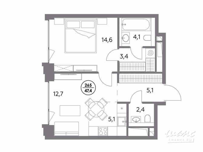 1-к квартира, 47.4 м², этаж 8/8 Москва - изображение 2