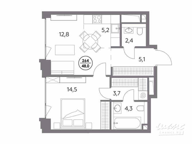 1-к квартира, 48 м², этаж 8/8 Москва - изображение 2