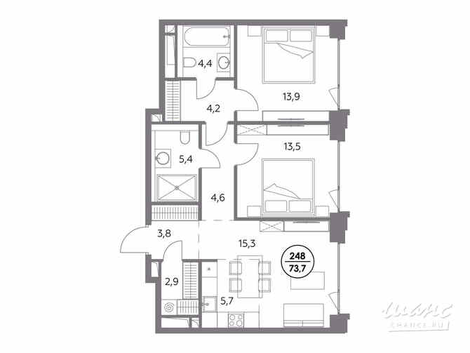 2-к квартира, 73.7 м², этаж 4/8 Москва - изображение 2