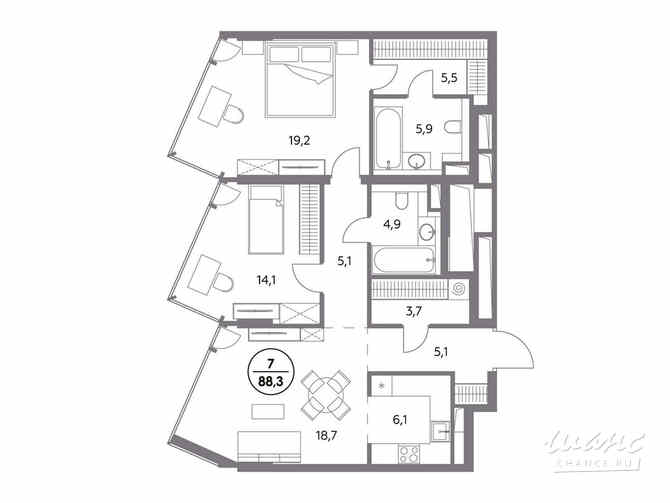 2-к квартира, 88 м², этаж 3/27 Москва - изображение 2