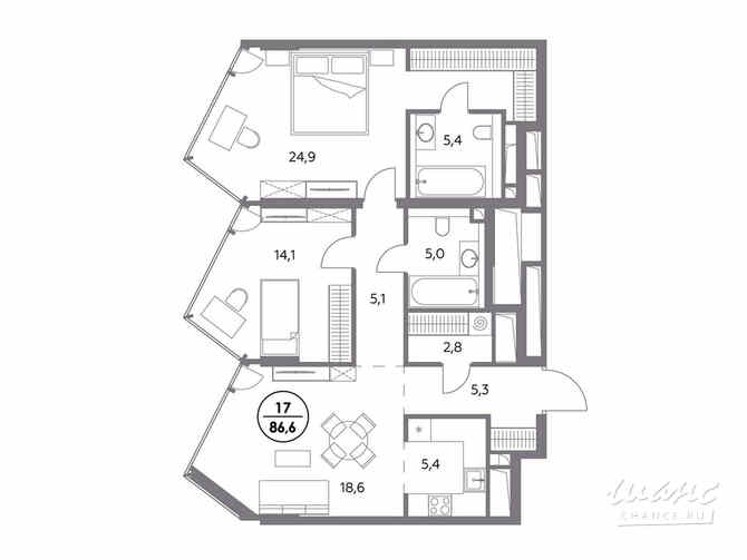 2-к квартира, 86.6 м², этаж 5/27 Москва - изображение 2