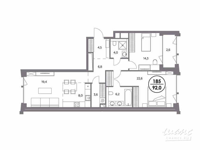 2-к квартира, 92 м², этаж 3/12 Москва - изображение 2