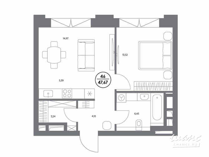 1-к квартира, 47.6 м², этаж 4/6 Москва - изображение 2