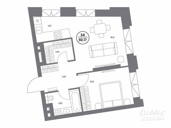 1-к квартира, 50.1 м², этаж 4/6 Москва - изображение 2
