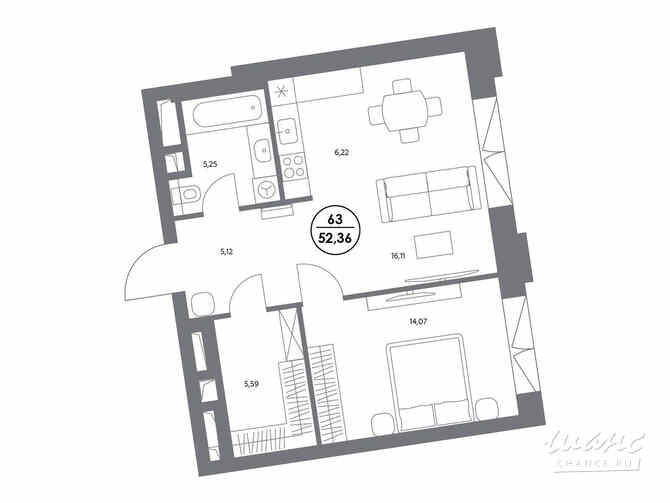 1-к квартира, 52.4 м², этаж 5/6 Москва - изображение 2