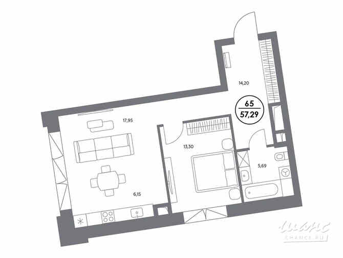 1-к квартира, 57.4 м², этаж 5/6 Москва - изображение 2