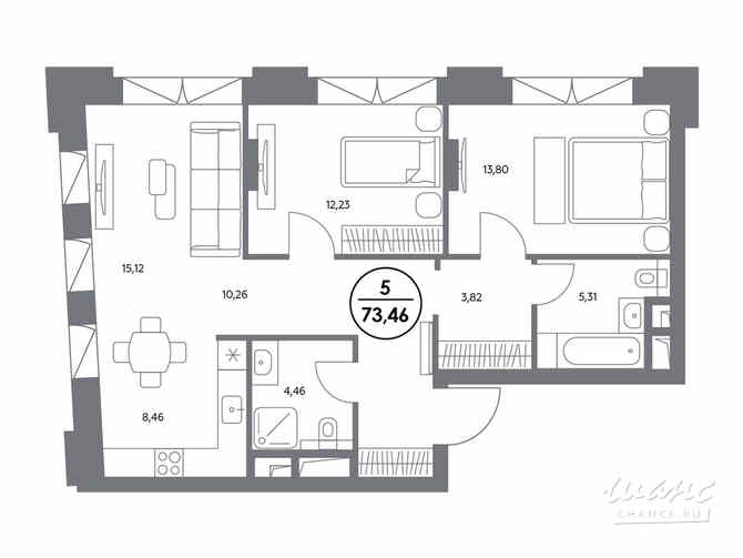 2-к квартира, 73.6 м², этаж 2/6 Москва - изображение 2