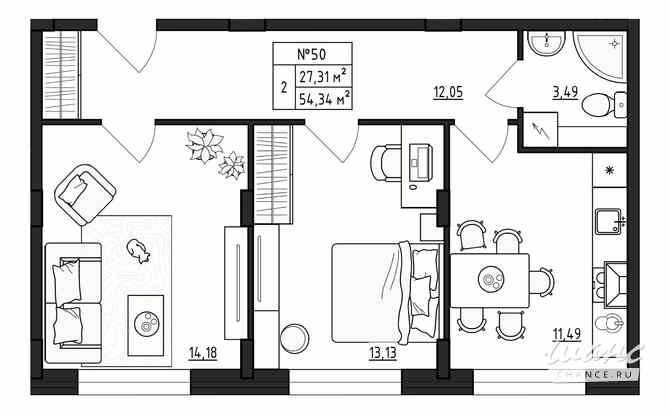 2-к квартира, 54.33 м², этаж 1/4 Гатчина - изображение 3