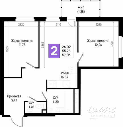 2-к квартира, 57.03 м², этаж 4/23 Всеволожск - изображение 3