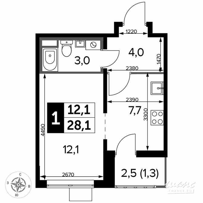 1-к квартира, 28 м², этаж 12/25 Люберцы - изображение 1