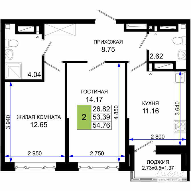 2-к квартира, 54.76 м², этаж 24/25 Ростов-на-Дону - изображение 3