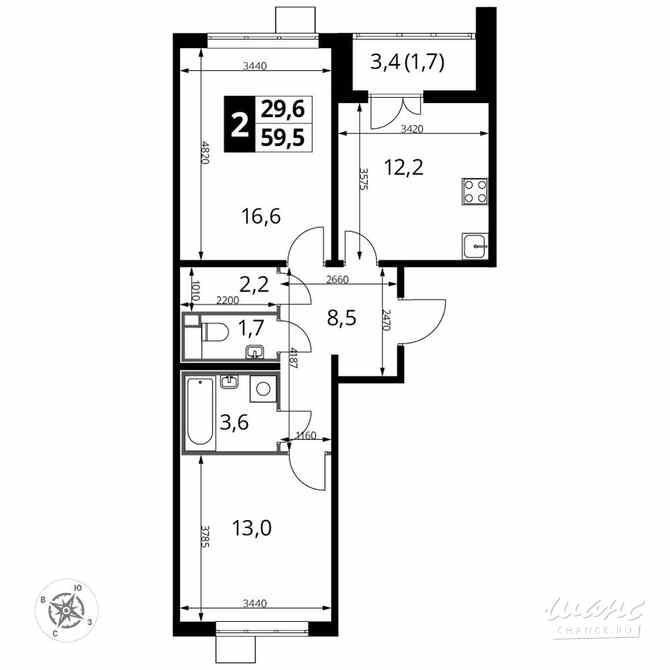 2-к квартира, 59.2 м², этаж 21/24 Люберцы - изображение 1