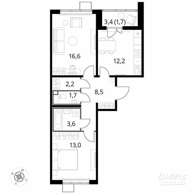 2-к квартира, 59.2 м², этаж 21/24 Люберцы - изображение 2